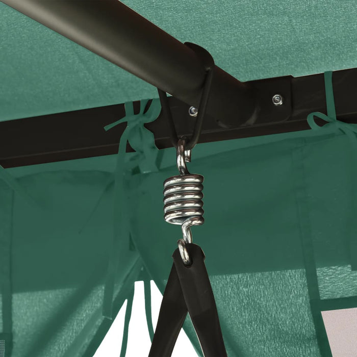Gazebo con Panca a Dondolo Convertibile Verde Tessuto e Acciaio 363327