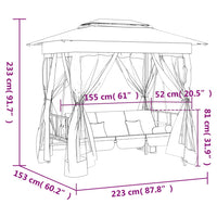 Gazebo con Panca a Dondolo Convertibile Verde Tessuto e Acciaio 363327