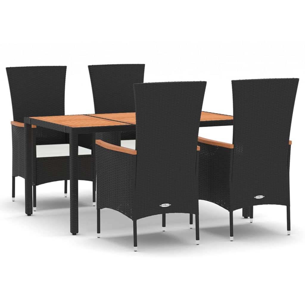 Set da Pranzo da Giardino 5 pz Nero con Cuscini in Polyrattan 3157530