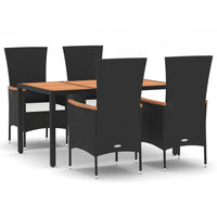 Set da Pranzo da Giardino 5 pz Nero con Cuscini in Polyrattan 3157530