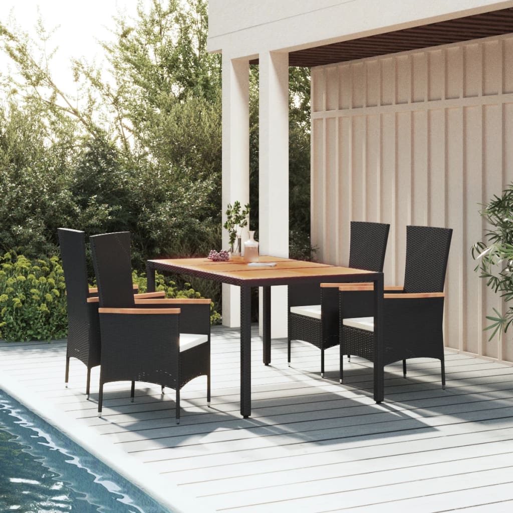 Set da Pranzo da Giardino 5 pz Nero con Cuscini in Polyrattan 3157530