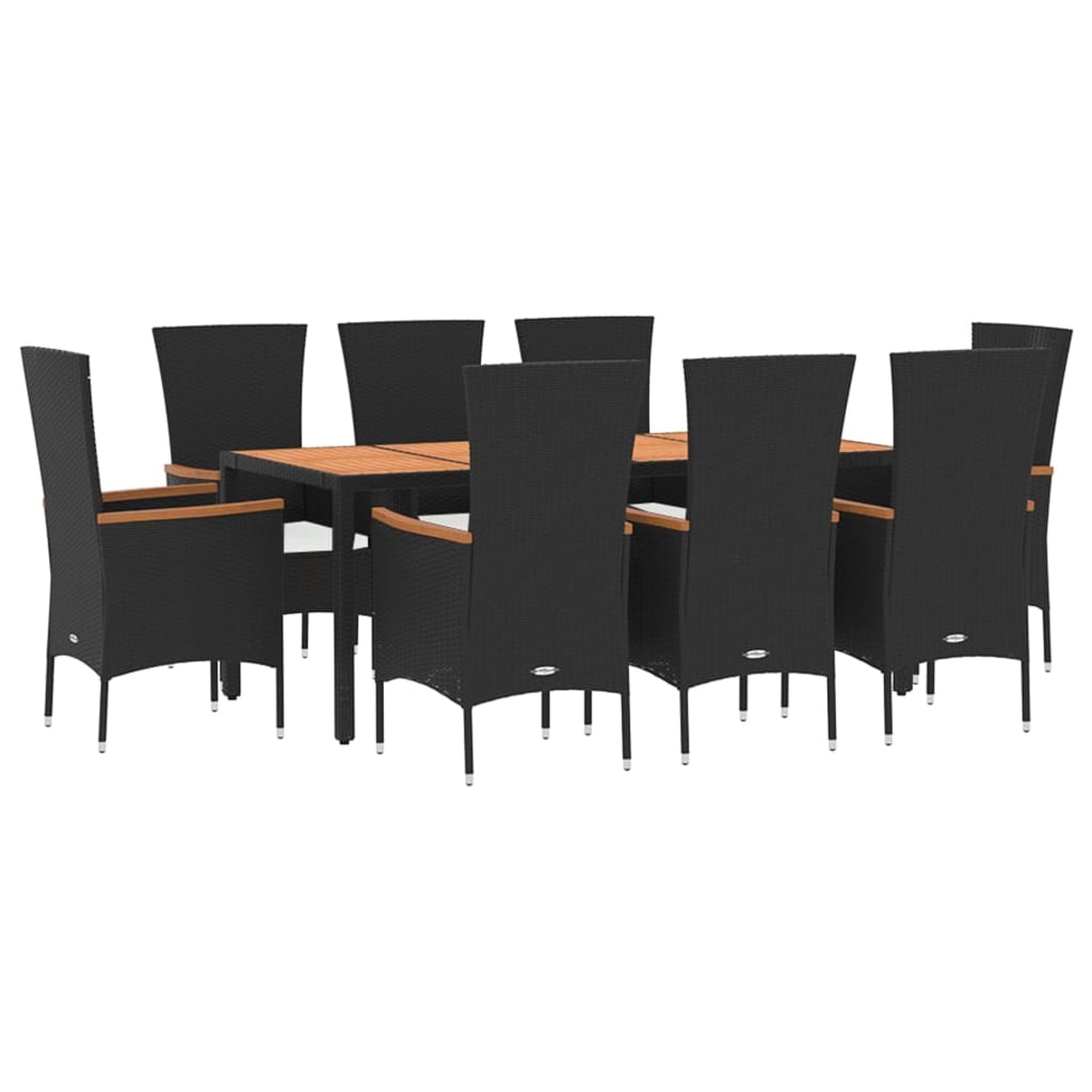 Set da Pranzo da Giardino 9 pz con Cuscini Nero in Polyrattancod mxl 100369