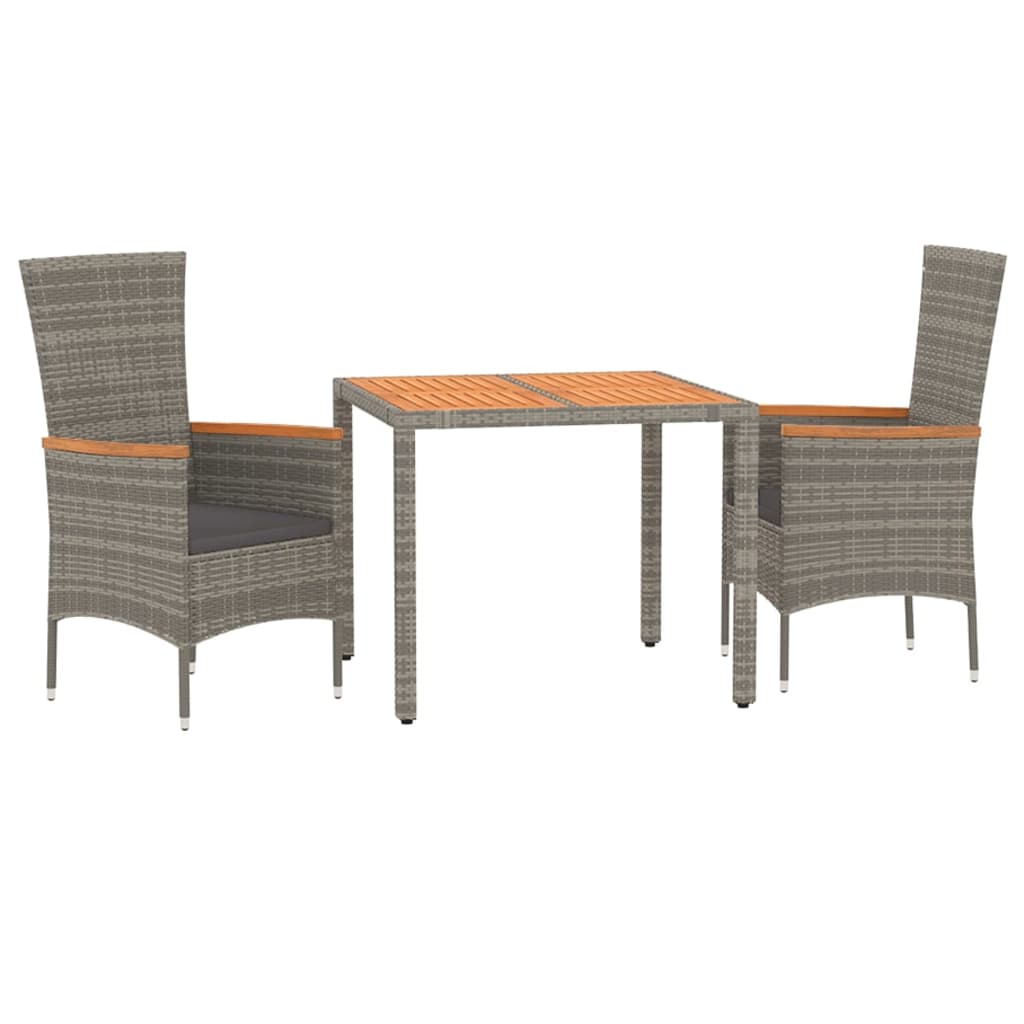 Set da Pranzo da Giardino 3 pz con Cuscini in Polyrattan Grigio 3157534