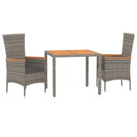 Set da Pranzo da Giardino 3 pz con Cuscini in Polyrattan Grigio 3157534