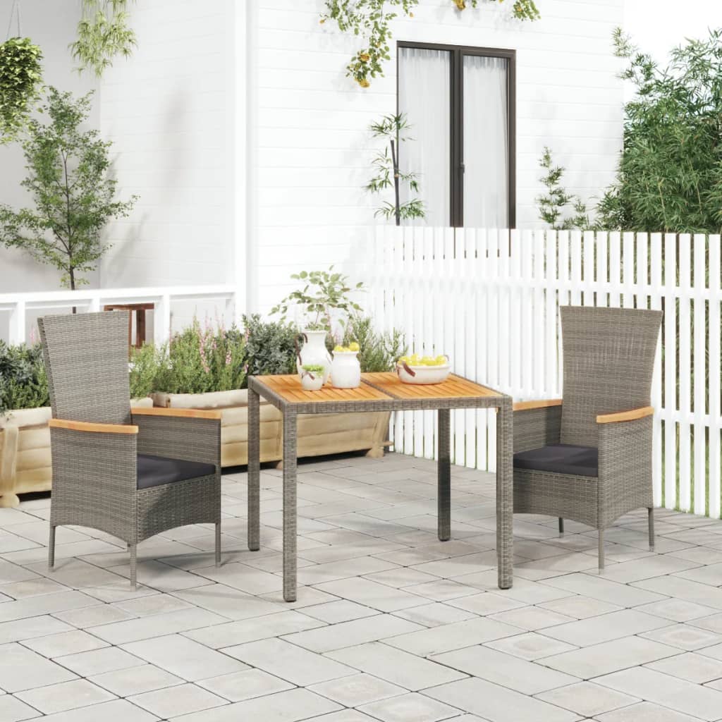 Set da Pranzo da Giardino 3 pz con Cuscini in Polyrattan Grigio 3157534