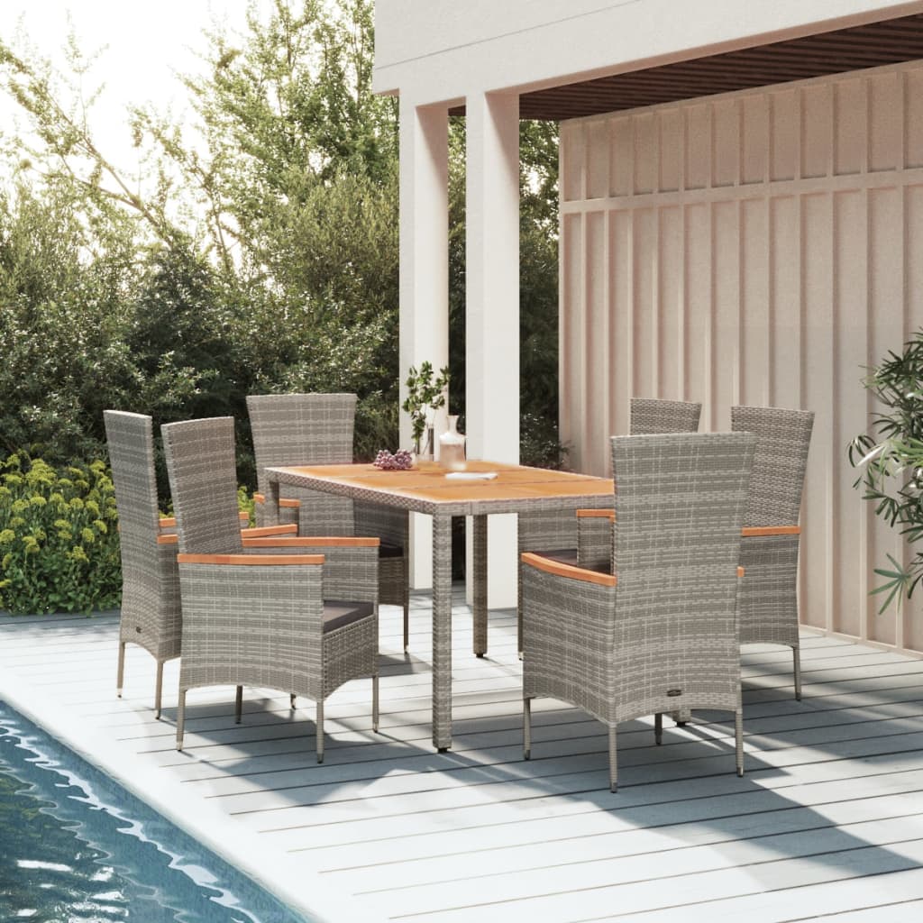Set da Pranzo da Giardino 7 pz con Cuscini in Polyrattan Grigio 3157539