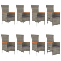 Set da Pranzo da Giardino 9 pz con Cuscini in Polyrattan Grigio 3157545