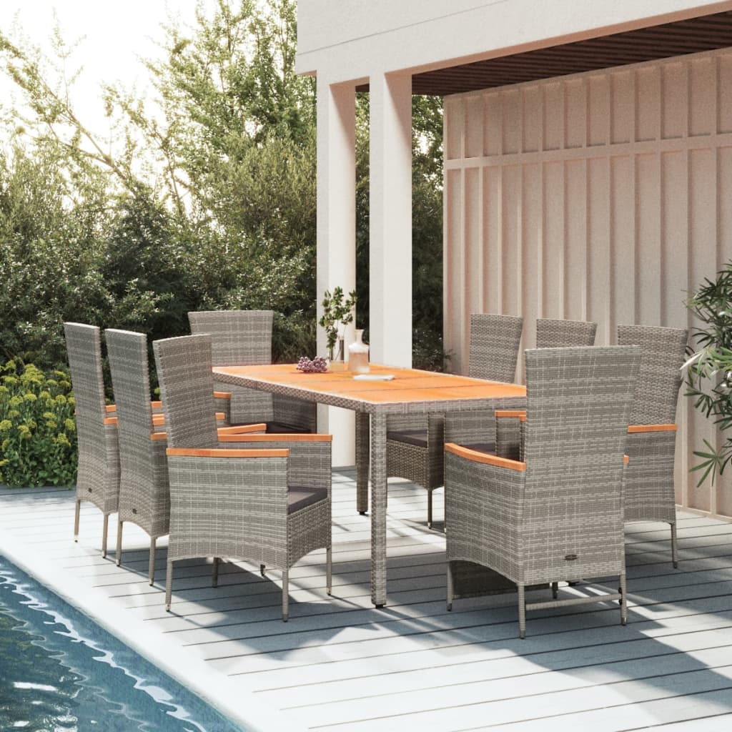 Set da Pranzo da Giardino 9 pz con Cuscini in Polyrattan Grigio 3157545