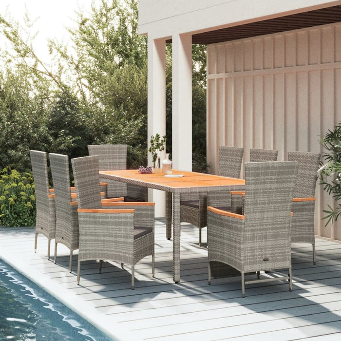 Set da Pranzo da Giardino 9 pz con Cuscini in Polyrattan Grigio 3157545