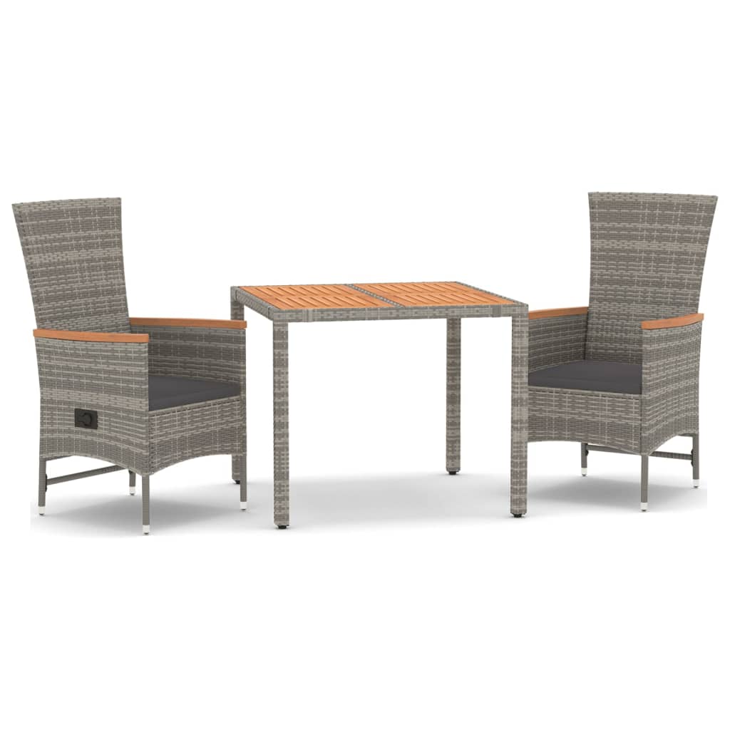 Set da Pranzo da Giardino 3 pz con Cuscini in Polyrattan Grigio 3157546