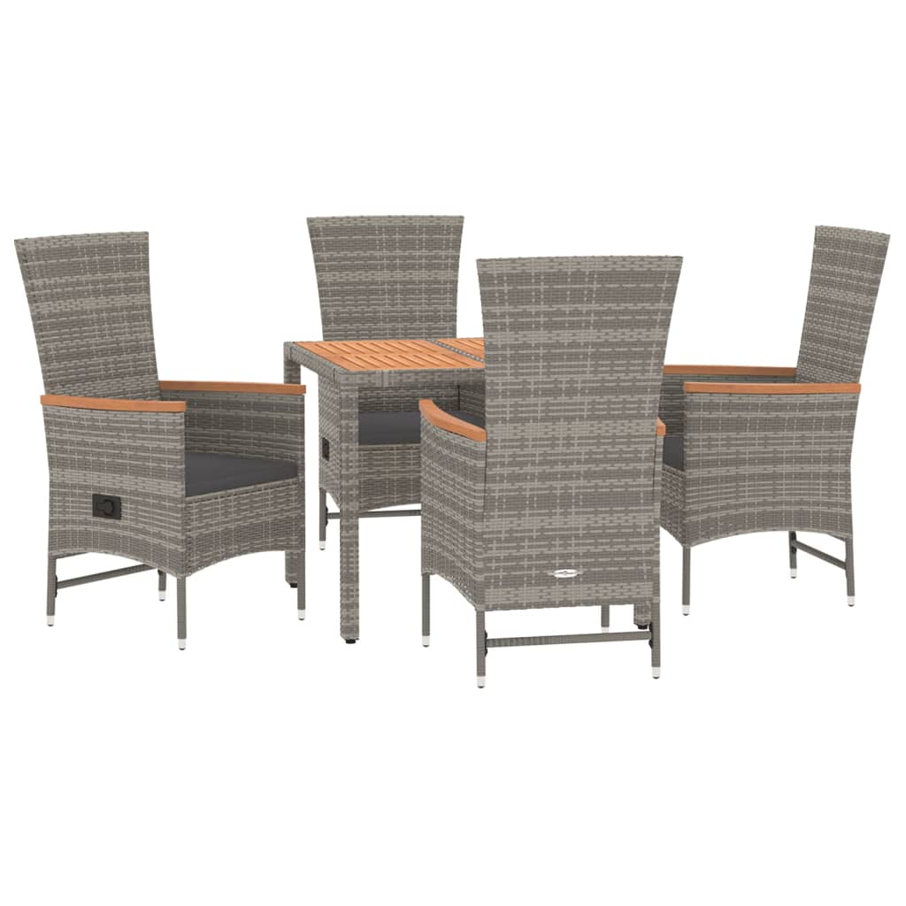 Set da Pranzo da Giardino 5 pz con Cuscini in Polyrattan Grigiocod mxl 76414