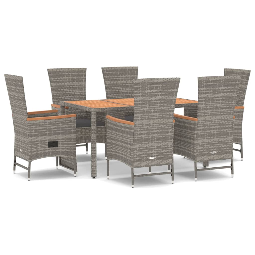 Set da Pranzo da Giardino 7 pz con Cuscini in Polyrattan Grigiocod mxl 77291