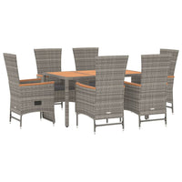 Set da Pranzo da Giardino 7 pz con Cuscini in Polyrattan Grigiocod mxl 77291