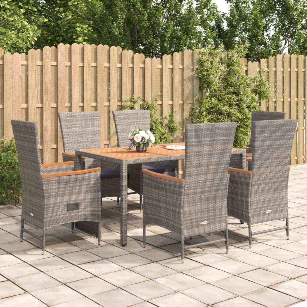 Set da Pranzo da Giardino 7 pz con Cuscini in Polyrattan Grigiocod mxl 77291