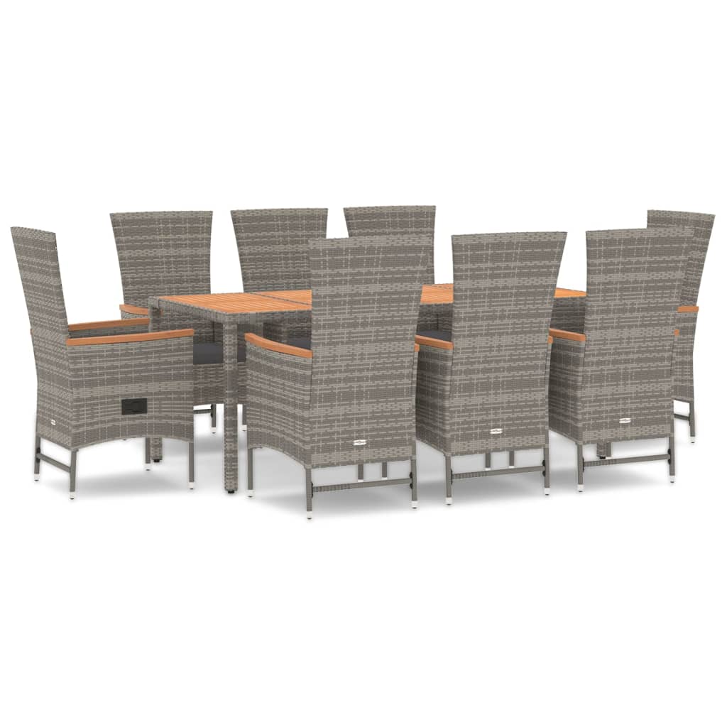 Set da Pranzo da Giardino 9 pz con Cuscini in Polyrattan Grigiocod mxl 76408