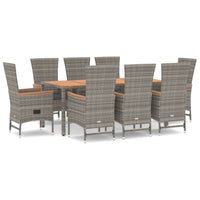 Set da Pranzo da Giardino 9 pz con Cuscini in Polyrattan Grigiocod mxl 76408