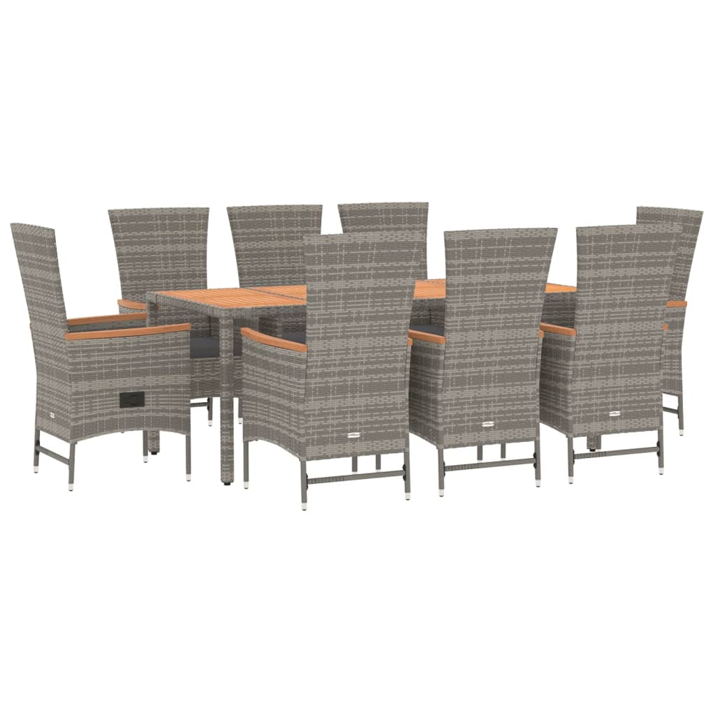 Set da Pranzo da Giardino 9 pz con Cuscini in Polyrattan Grigiocod mxl 76408