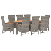 Set da Pranzo da Giardino 9 pz con Cuscini in Polyrattan Grigiocod mxl 76408