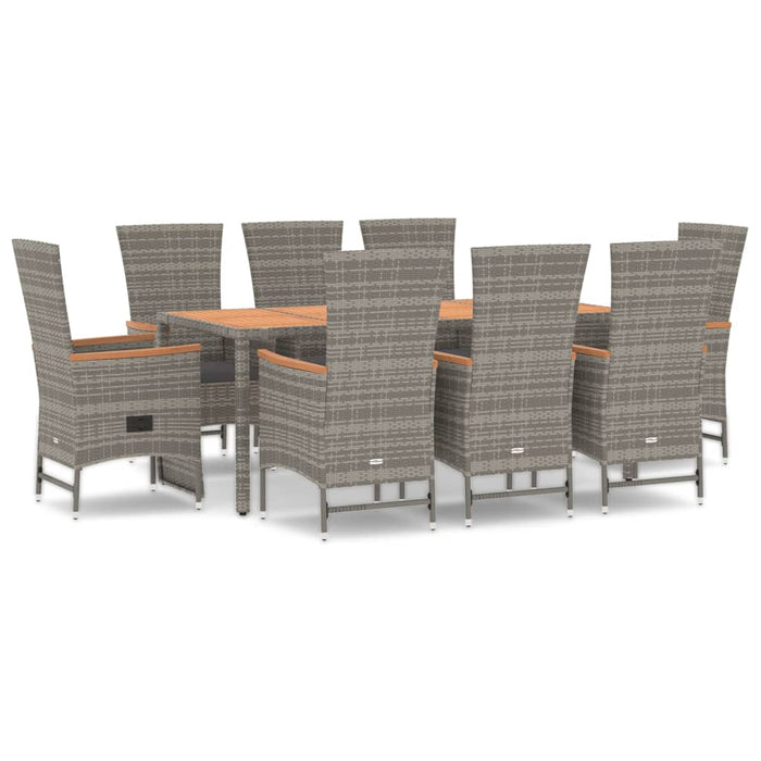 Set da Pranzo da Giardino 9 pz con Cuscini in Polyrattan Grigio 3157554