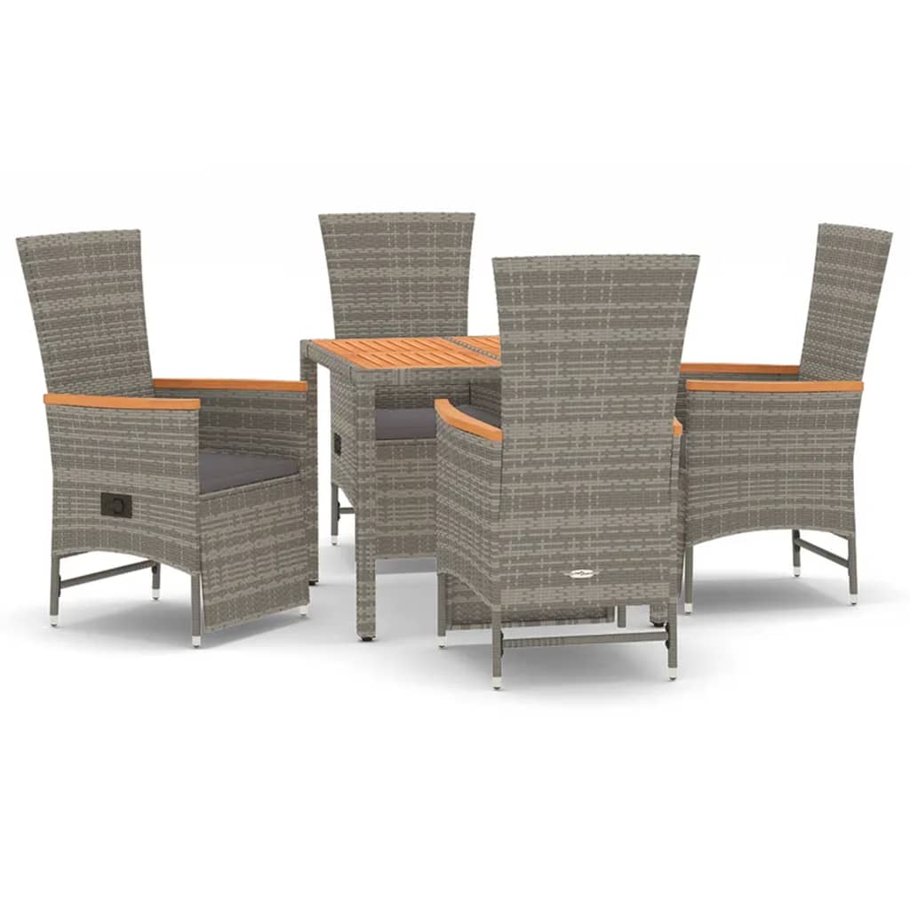 Set da Pranzo da Giardino 5 pz con Cuscini in Polyrattan Grigio 3157556