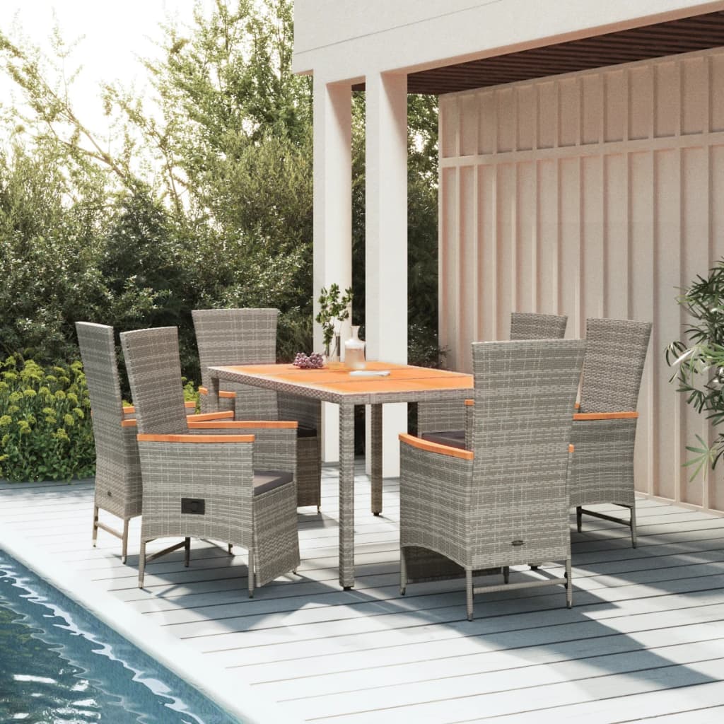 Set da Pranzo da Giardino 7 pz con Cuscini in Polyrattan Grigio 3157558