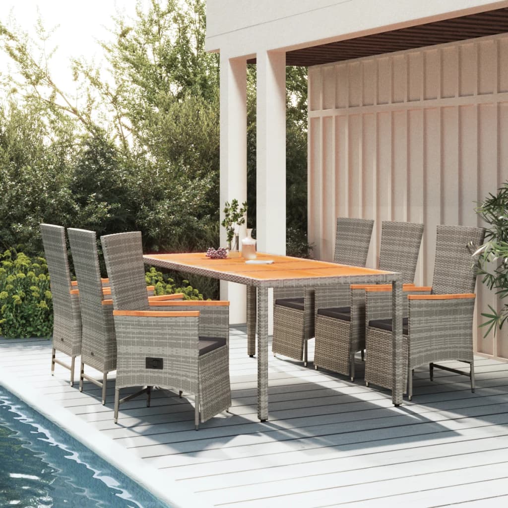 Set da Pranzo da Giardino 7 pz con Cuscini in Polyrattan Grigiocod mxl 101135