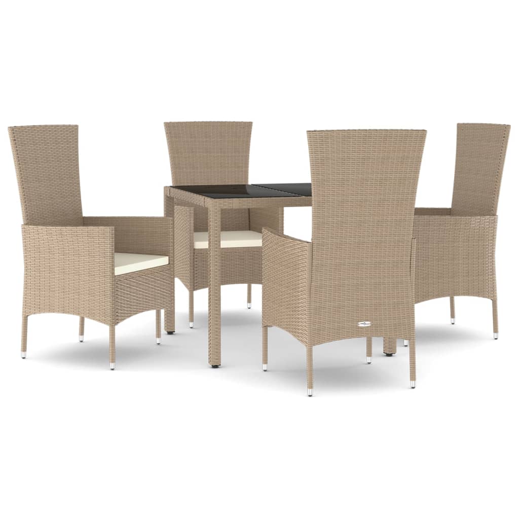 Set da Pranzo da Giardino 5 pz con Cuscini Beige in Polyrattan 3157562