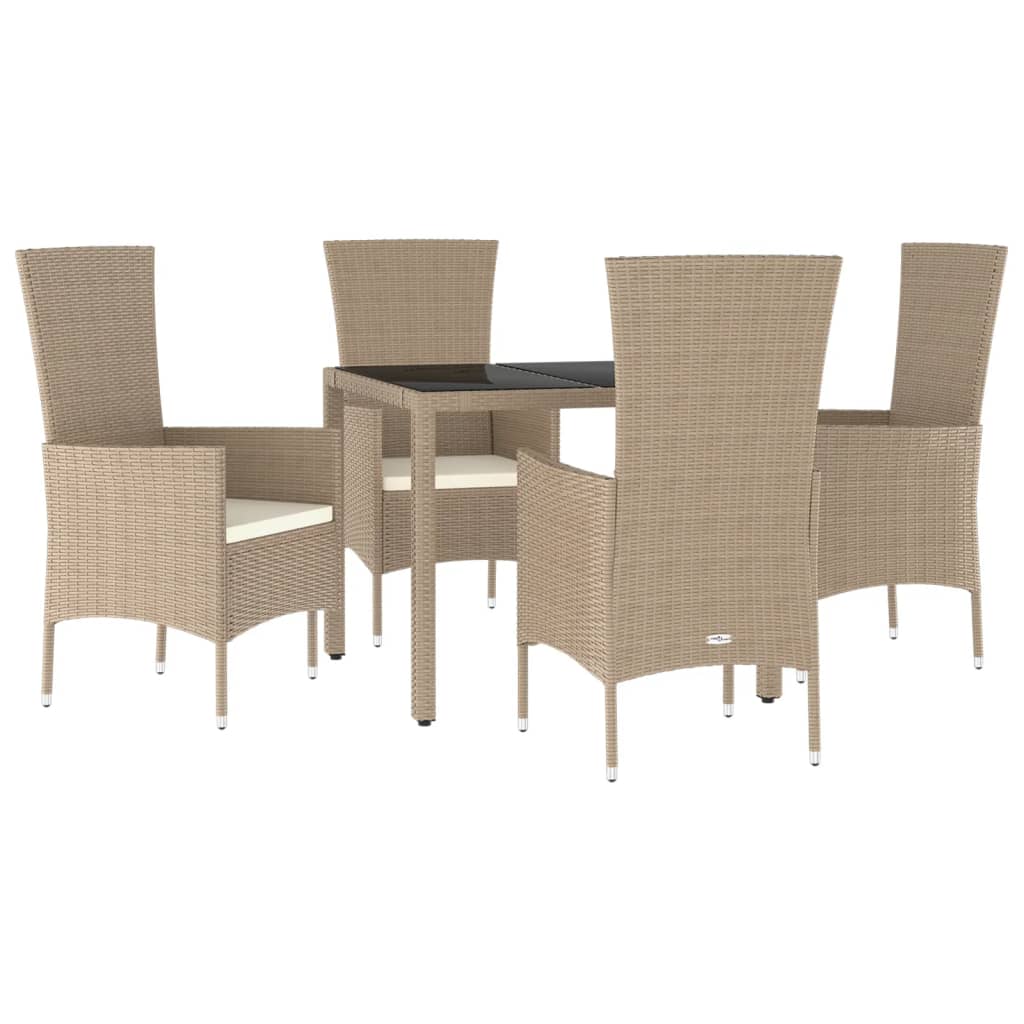 Set da Pranzo da Giardino 5 pz con Cuscini Beige in Polyrattan 3157562