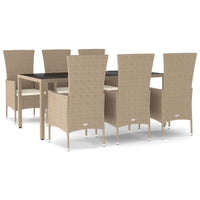 Set da Pranzo da Giardino 7 pz con Cuscini Beige in Polyrattan 3157563