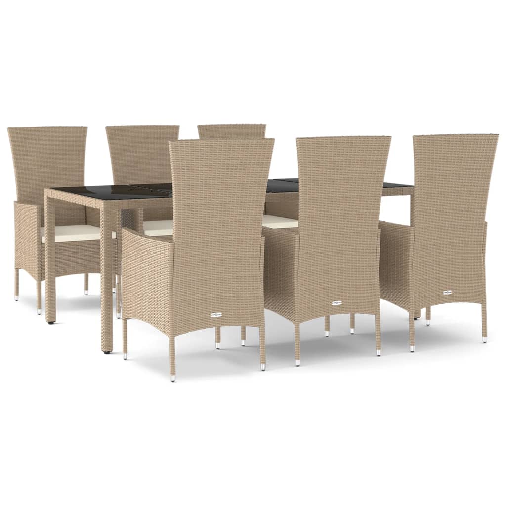 Set da Pranzo da Giardino 7 pz con Cuscini Beige in Polyrattan 3157563