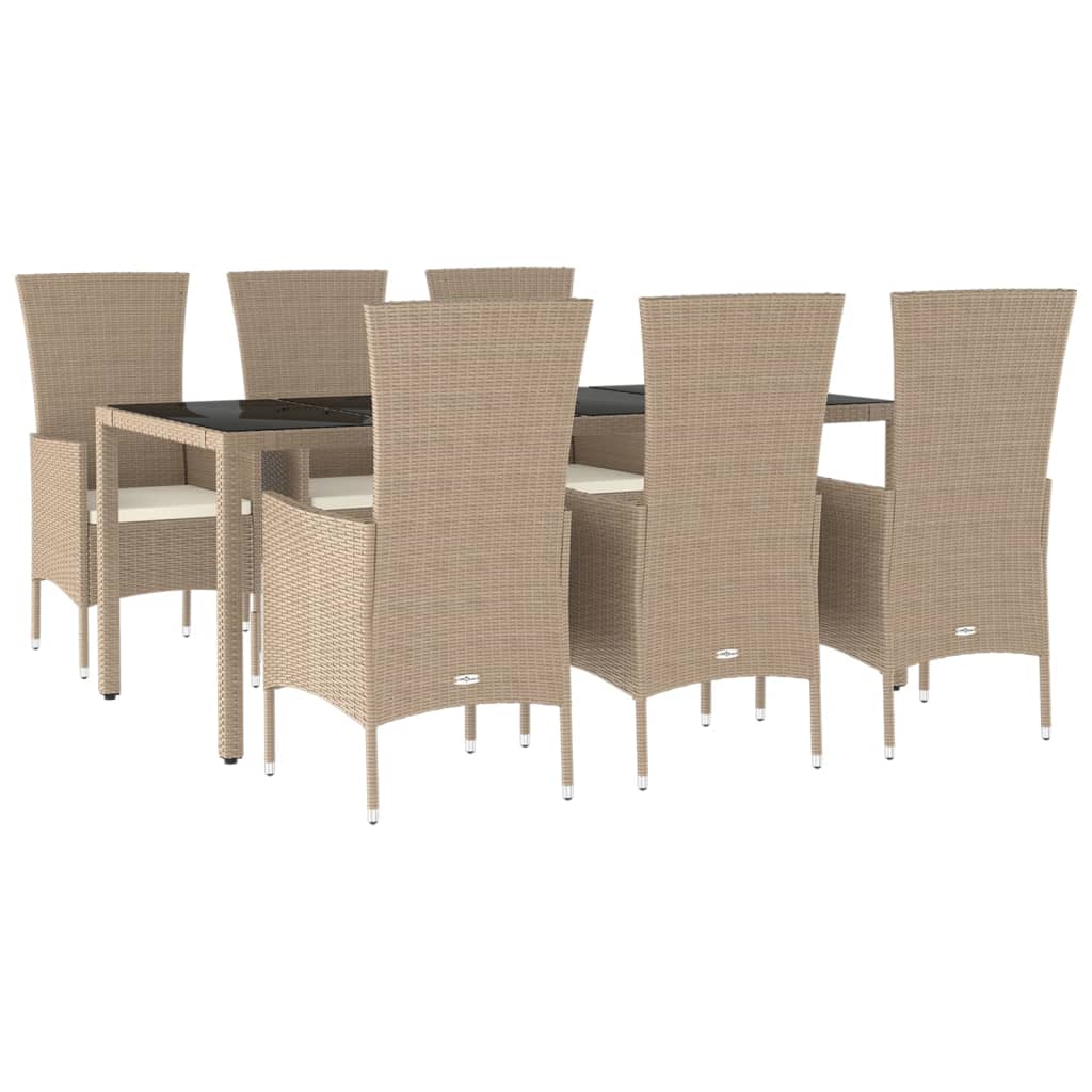 Set da Pranzo da Giardino 7 pz con Cuscini Beige in Polyrattan 3157563