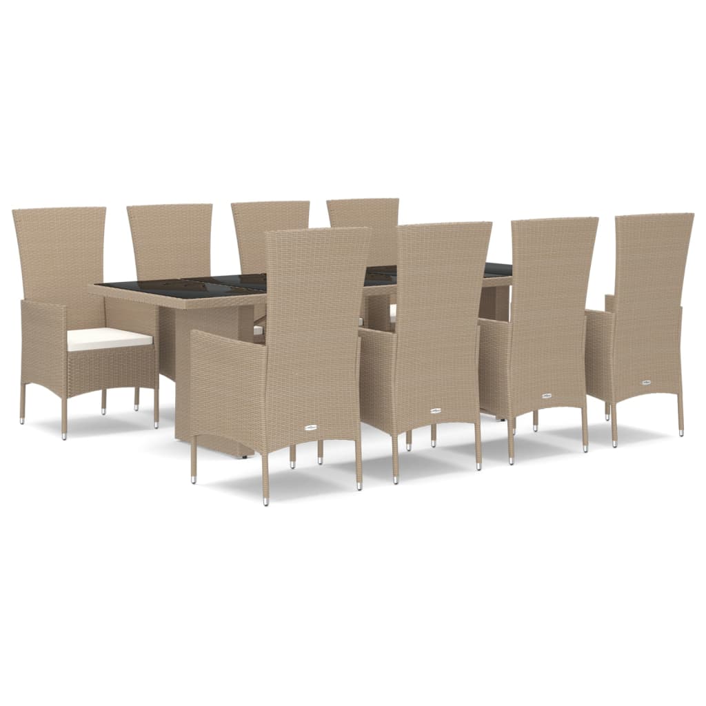 Set da Pranzo da Giardino 9 pz con Cuscini Beige in Polyrattancod mxl 100398