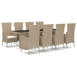Set da Pranzo da Giardino 9 pz con Cuscini Beige in Polyrattancod mxl 100398