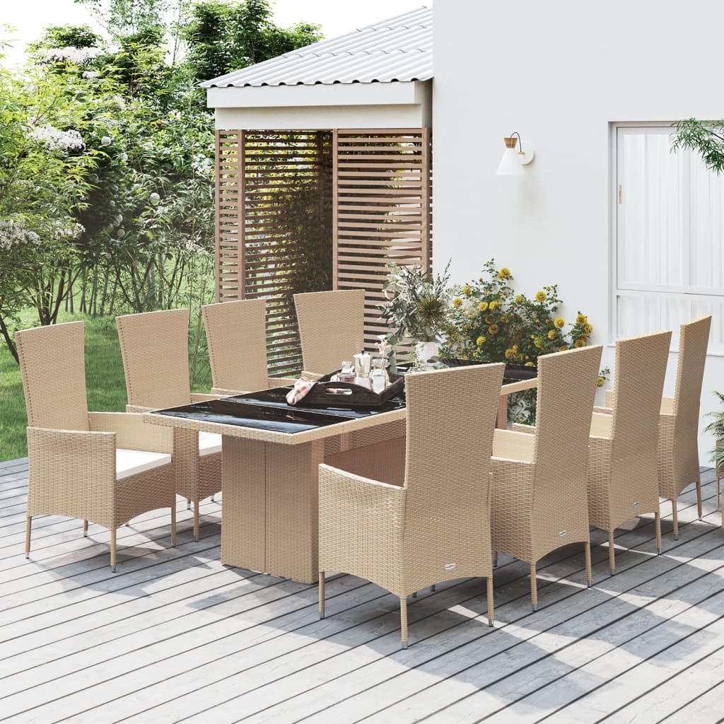 Set da Pranzo da Giardino 9 pz con Cuscini Beige in Polyrattancod mxl 100398