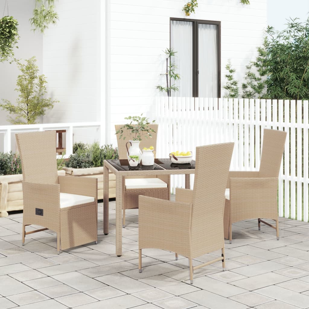 Set da Pranzo da Giardino 5 pz con Cuscini Beige in Polyrattan 3157569