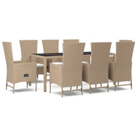 Set da Pranzo da Giardino 9 pz con Cuscini Beige in Polyrattancod mxl 101138