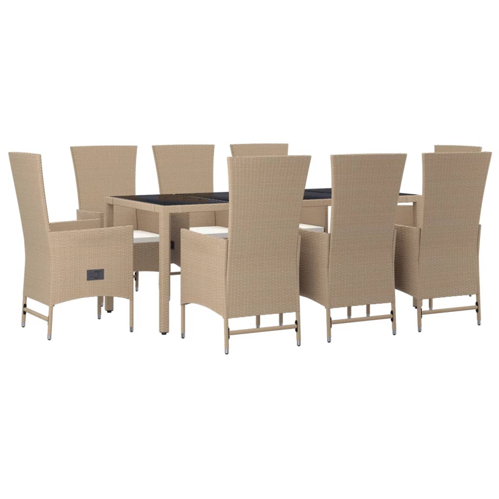 Set da Pranzo da Giardino 9 pz con Cuscini Beige in Polyrattancod mxl 101138