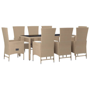 Set da Pranzo da Giardino 9 pz con Cuscini Beige in Polyrattancod mxl 101138
