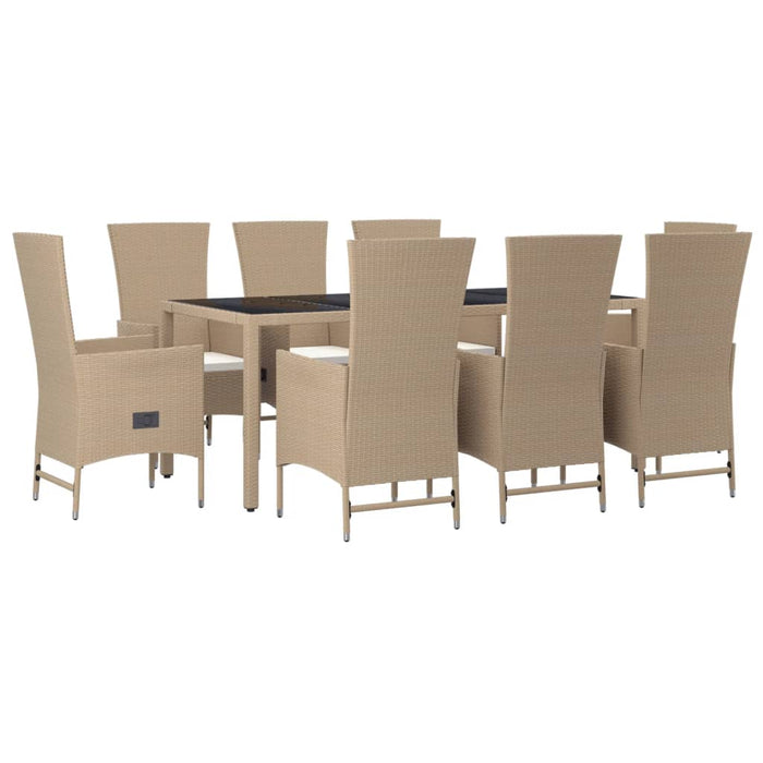 Set da Pranzo da Giardino 9 pz con Cuscini Beige in Polyrattancod mxl 101138