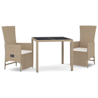 Set da Pranzo da Giardino 3 pz con Cuscini Beige in Polyrattan 3157576