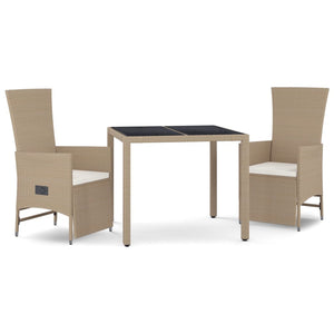 Set da Pranzo da Giardino 3 pz con Cuscini Beige in Polyrattan 3157576
