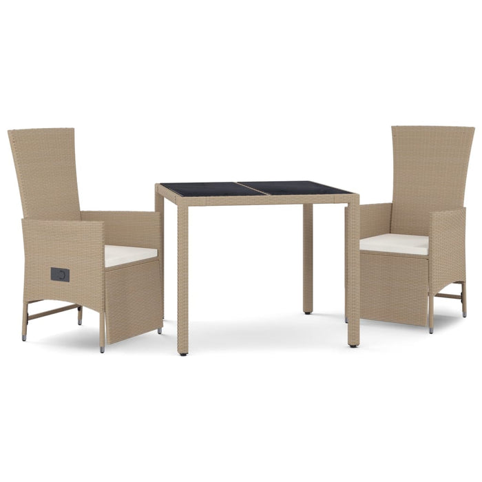 Set da Pranzo da Giardino 3 pz con Cuscini Beige in Polyrattan 3157576