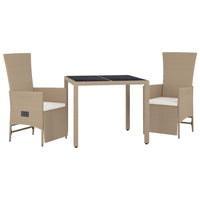 Set da Pranzo da Giardino 3 pz con Cuscini Beige in Polyrattan 3157576