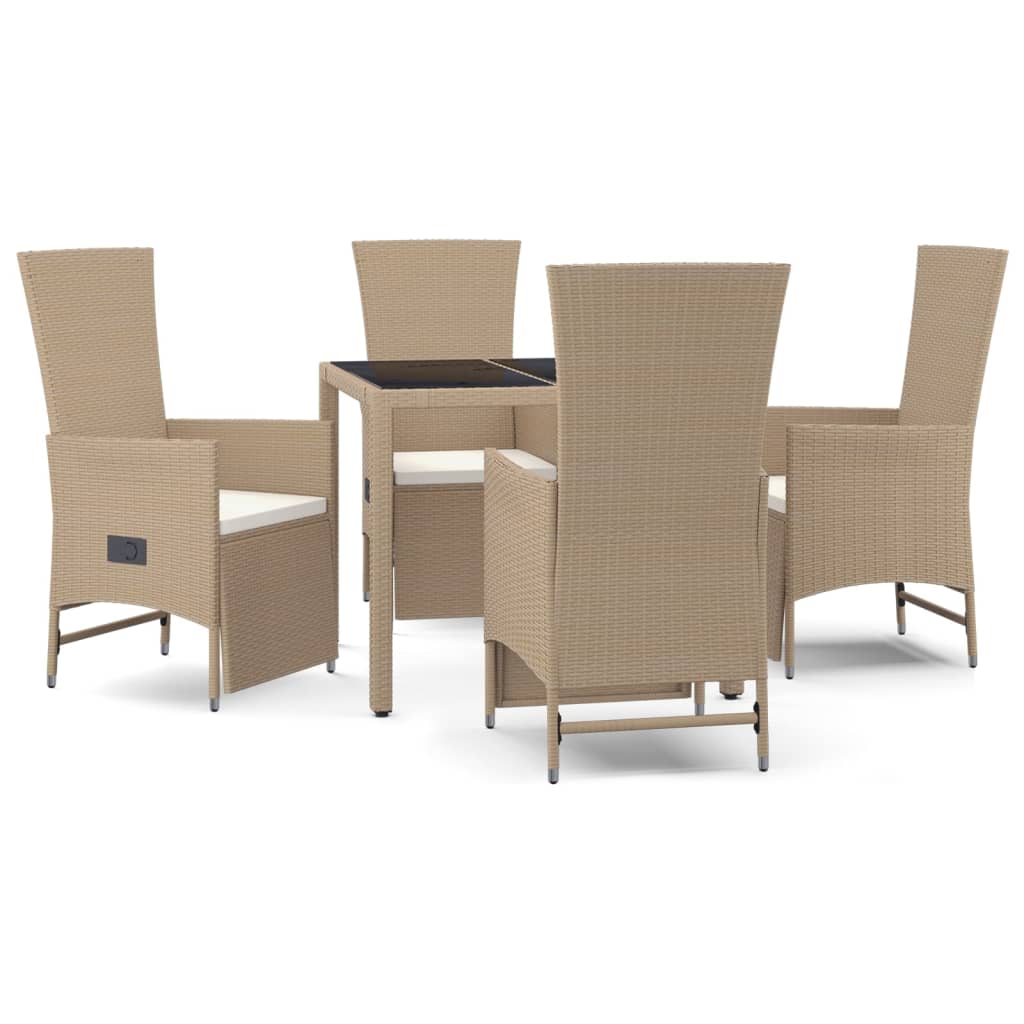 Set da Pranzo da Giardino 5 pz con Cuscini Beige in Polyrattan 3157577