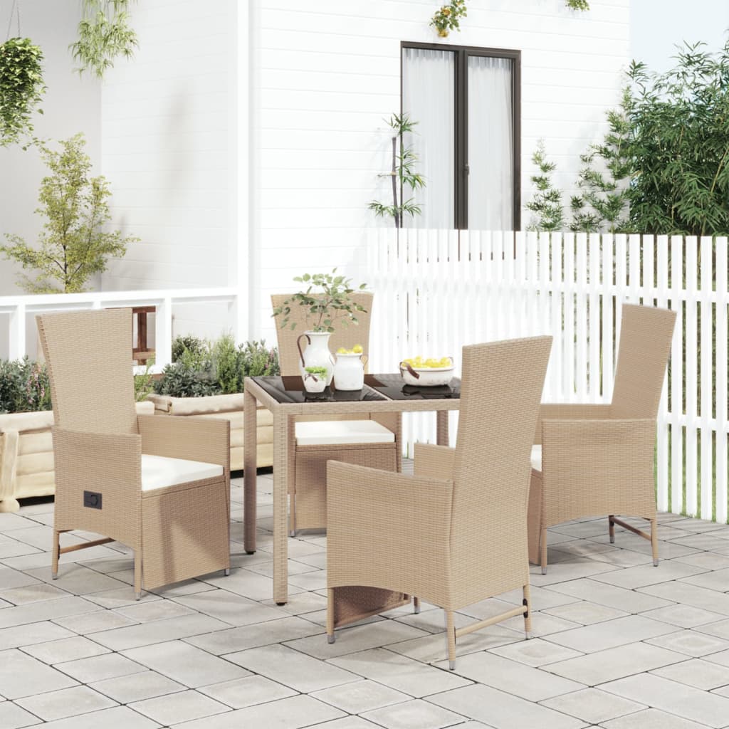 Set da Pranzo da Giardino 5 pz con Cuscini Beige in Polyrattan 3157577