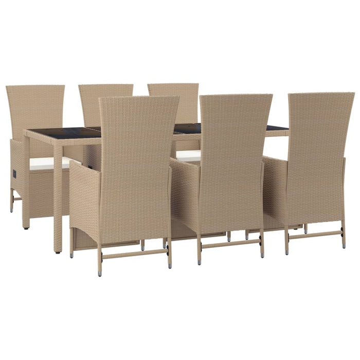 Set da Pranzo da Giardino 7 pz con Cuscini Beige in Polyrattan 3157578