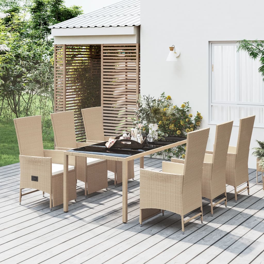 Set da Pranzo da Giardino 7 pz con Cuscini Beige in Polyrattan 3157578