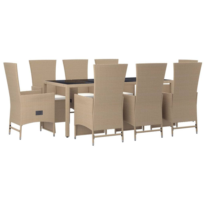 Set da Pranzo da Giardino 9 pz con Cuscini Beige in Polyrattan 3157579