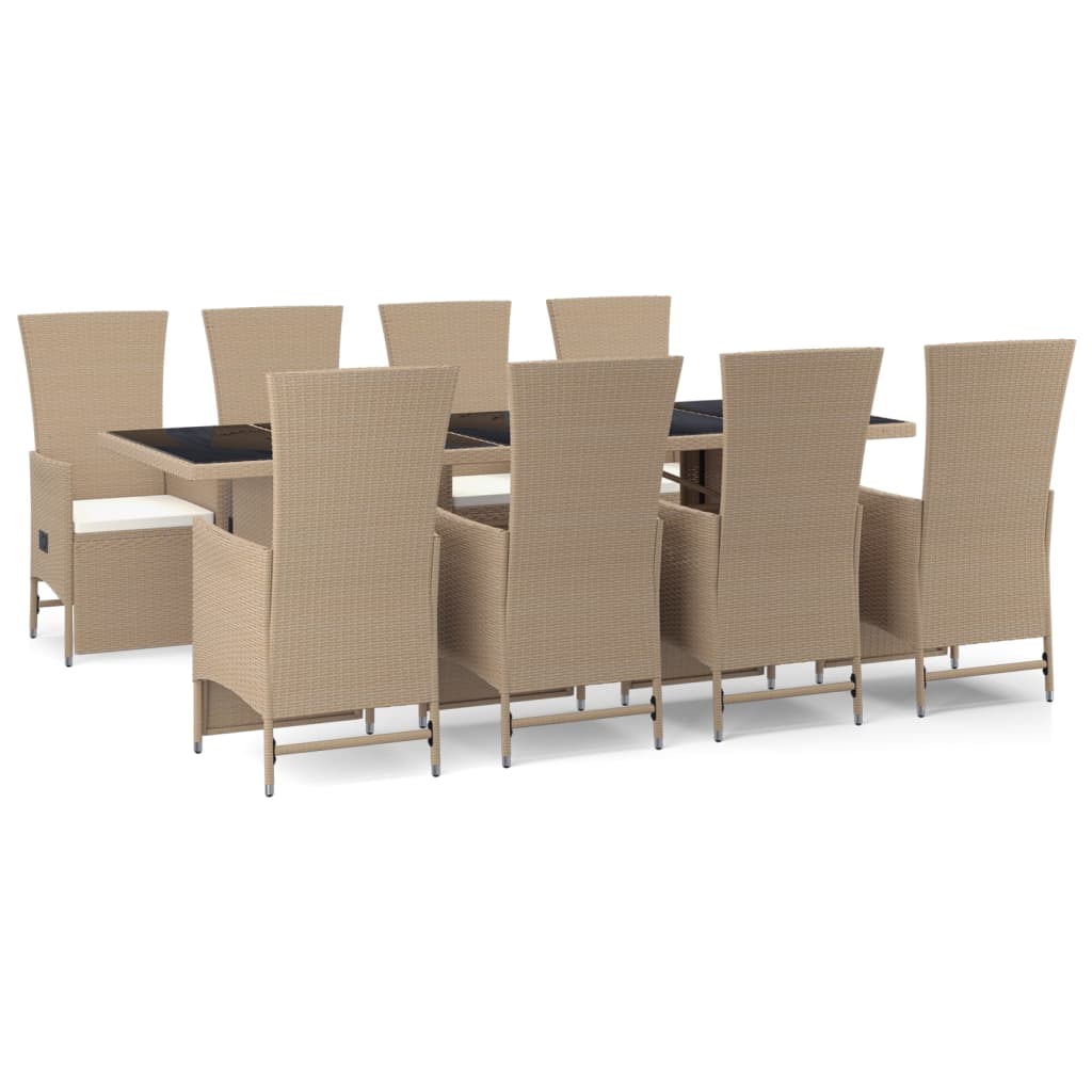 Set da Pranzo da Giardino 9 pz con Cuscini Beige in Polyrattan 3157580