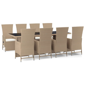 Set da Pranzo da Giardino 9 pz con Cuscini Beige in Polyrattan 3157580